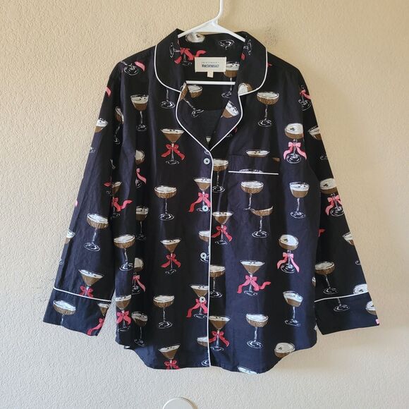 Print Fresh Wine Enthusiast Expresso Martini Organic Cotton Pajama Top Sz Large - Picture 1 of 7